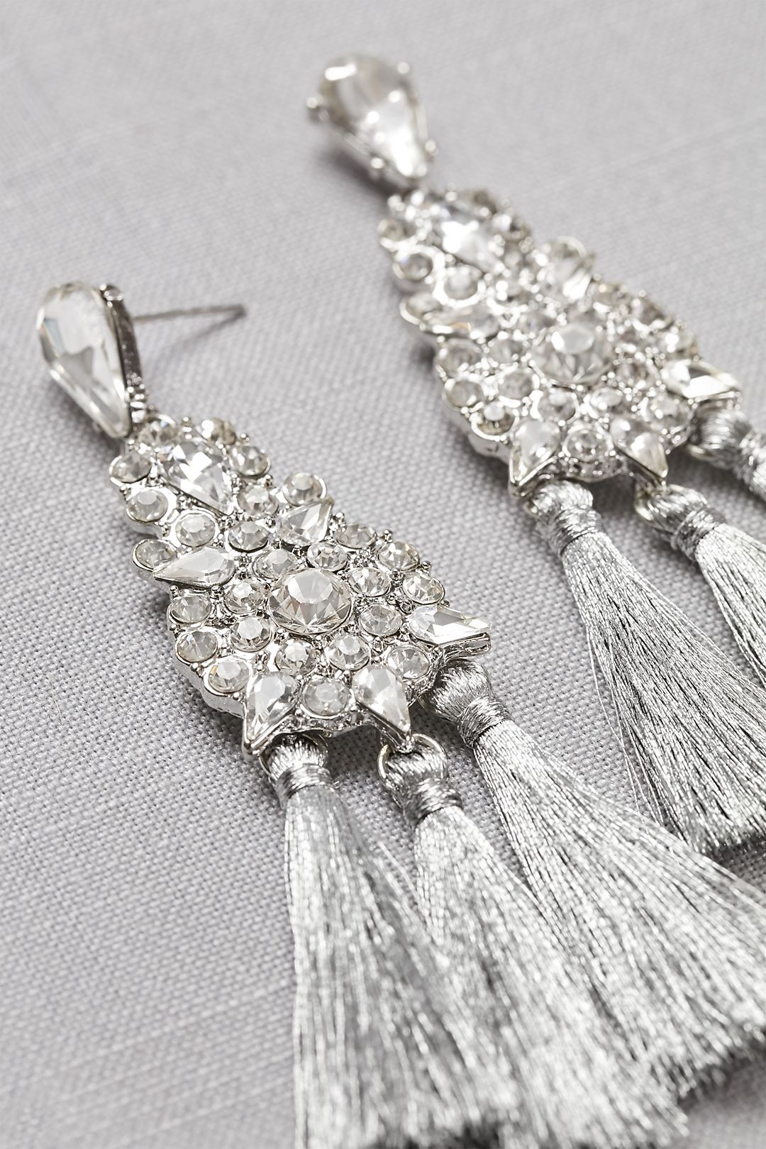 Thread Fringe Crystal Cluster Earrings Image 2