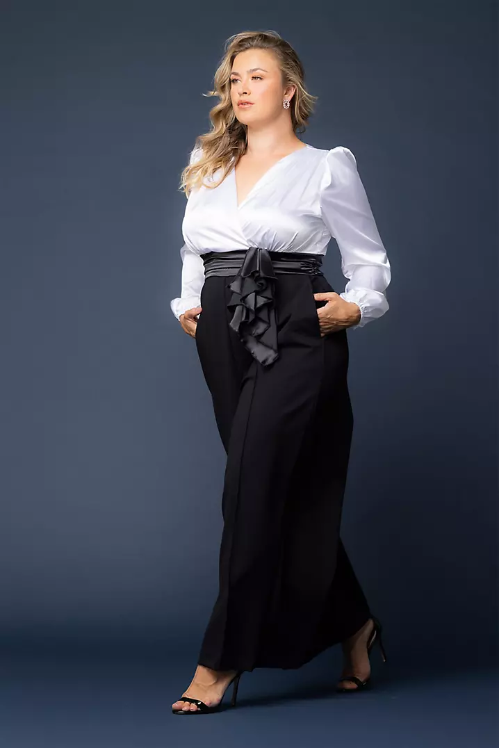 Kiyonna Refined Satin Wide Leg Formal Jumpsuit | David's Bridal Kiyonna Refined Satin Wide Leg Formal Jumpsuit | David's Bridal
