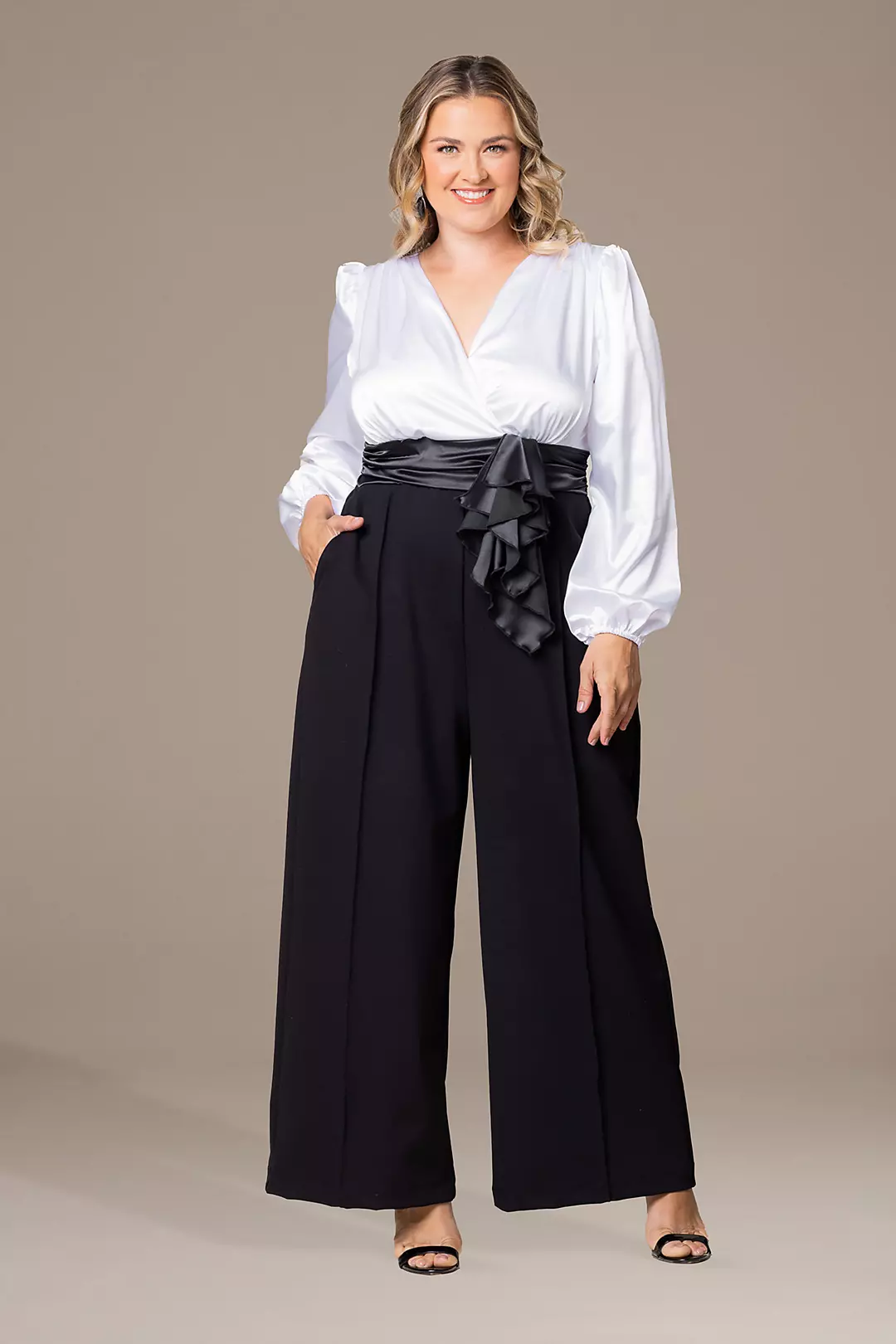 Kiyonna Refined Satin Wide Leg Formal Jumpsuit | David's Bridal Kiyonna Refined Satin Wide Leg Formal Jumpsuit | David's Bridal