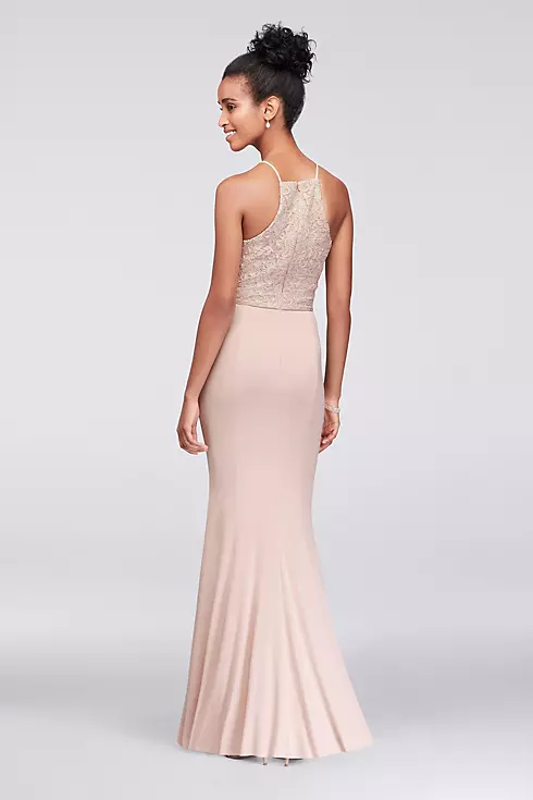 Beaded Waist Lace and Jersey Halter Sheath Gown Image 2