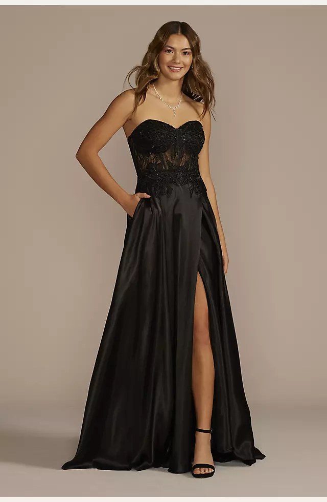 Chic A-line Strapless Applique Lace Black Wedding Dresses MLK0487 –  SELINADRESS
