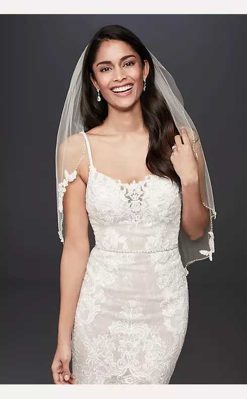 Floral Lace and Crystal Trimmed Elbow Length Veil Image 2