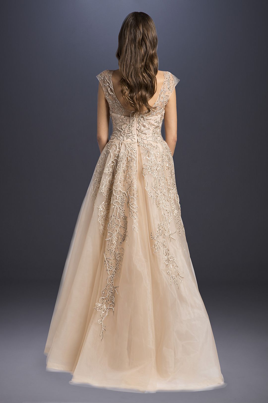 Beaded Tulle Cap Sleeve A-Line Wedding Dress  Image 2