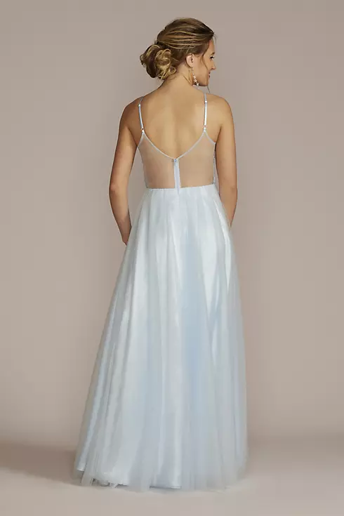 Lace Applique A-Line Dress with Mesh Skirt Image 2