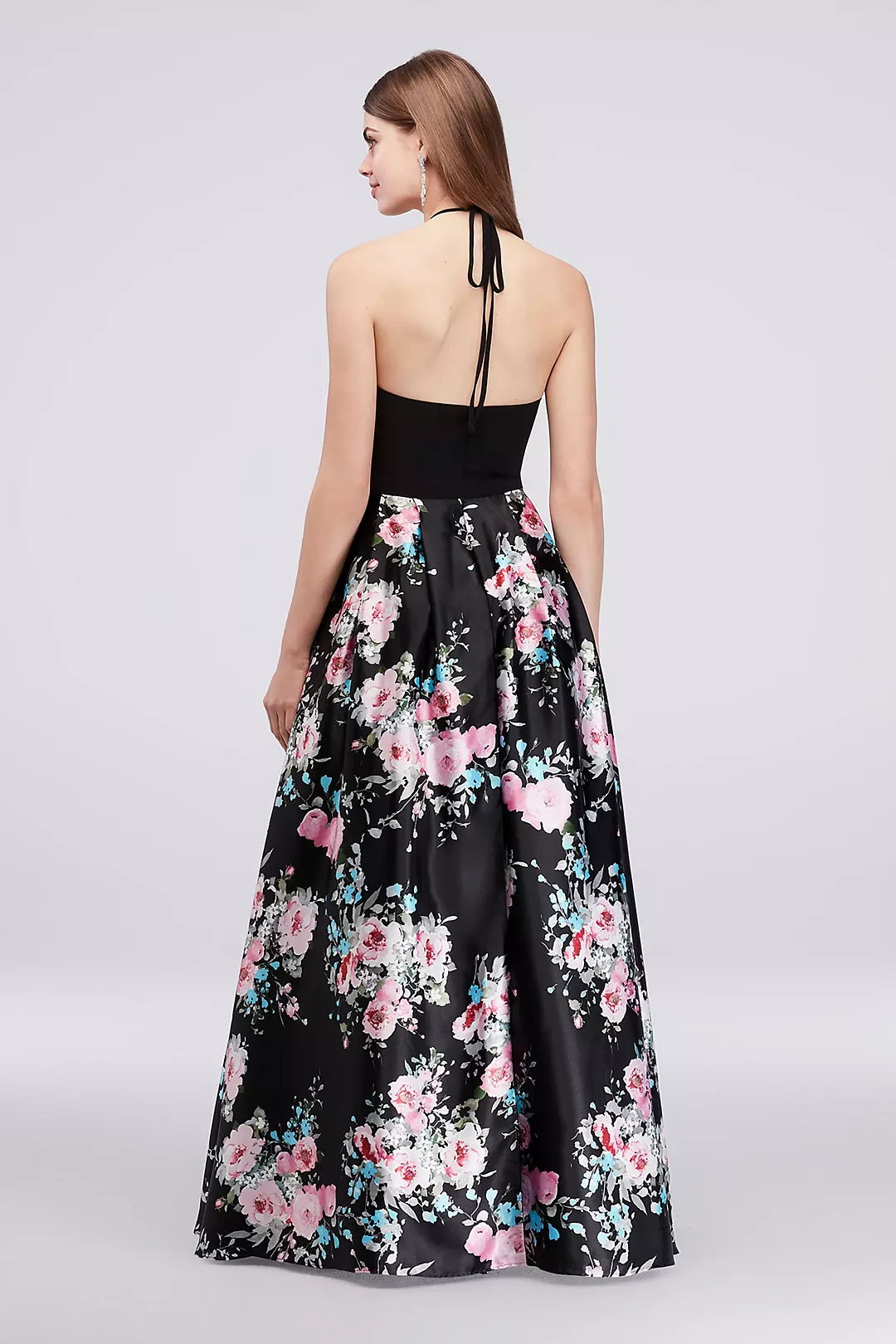 Jersey and Floral Satin Halter Ball Gown | David's Bridal
