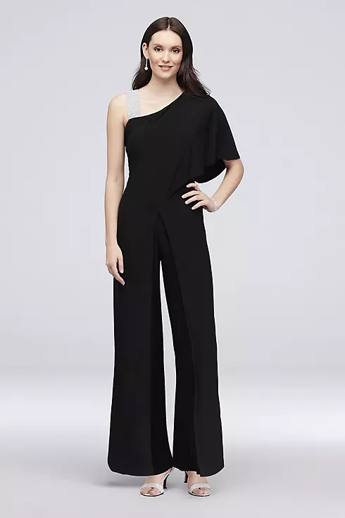 One-Shoulder Jersey Jumpsuit with Overskirt Image 1