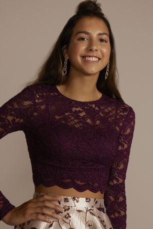 Lace Long Sleeve and Floral Skirt Two-Piece Set | David's Bridal