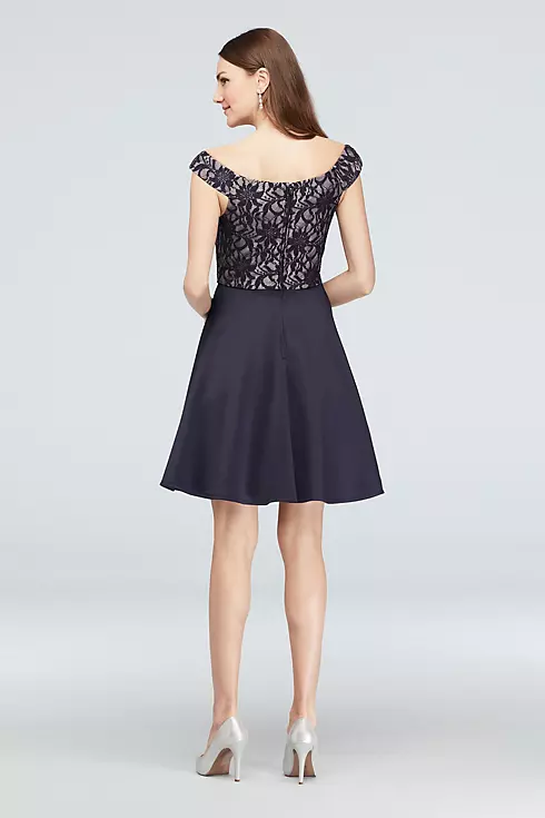 V-Neck Bonded Lace Fit-and-Flare Short Dress Image 2