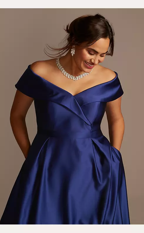 Satin Off the Shoulder Gown with Portrait Collar Image 4