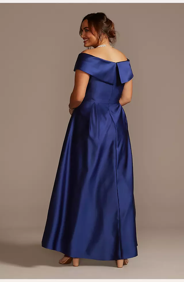 Satin Off the Shoulder Gown with Portrait Collar Image 3