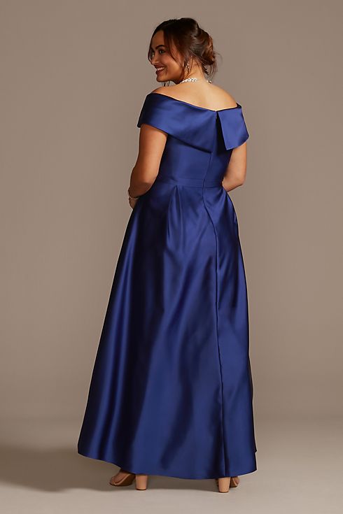 Satin Off the Shoulder Gown with Portrait Collar Image 5