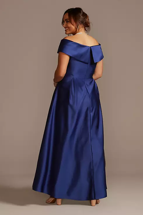 Satin Off the Shoulder Gown with Portrait Collar Image 3