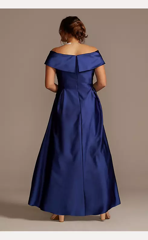 Satin Off the Shoulder Gown with Portrait Collar Image 2