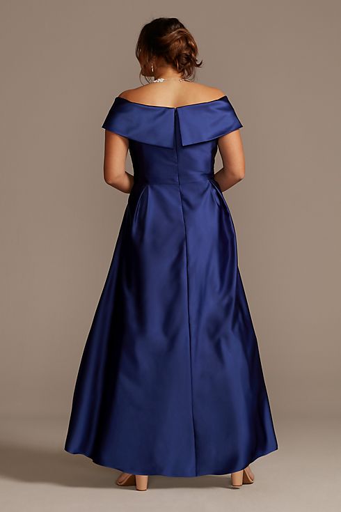 Satin Off the Shoulder Gown with Portrait Collar Image 5