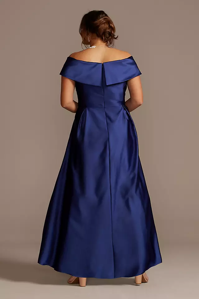 Satin Off the Shoulder Gown with Portrait Collar Image 2