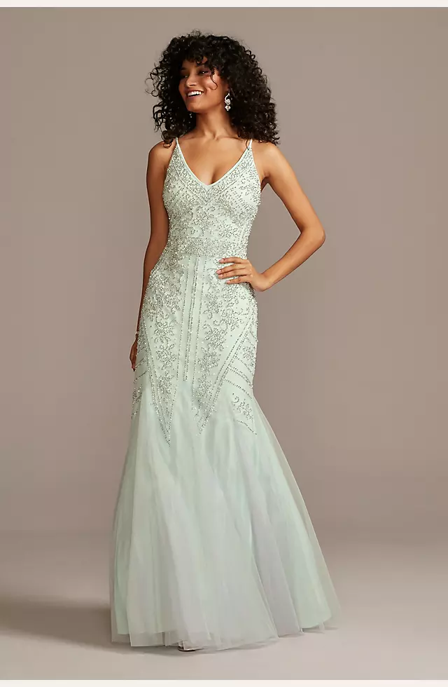 Beaded V-Neck Mermaid Gown with Tulle Godets Image