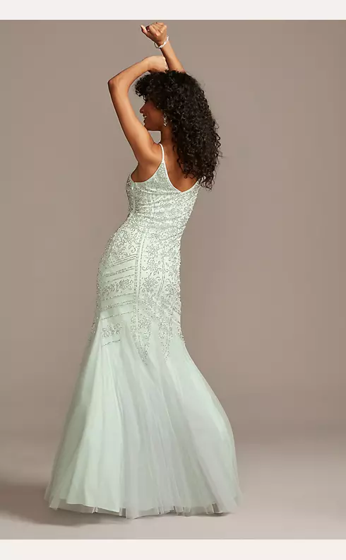 Beaded V-Neck Mermaid Gown with Tulle Godets Image 2