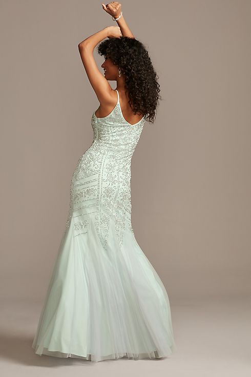 Beaded V-Neck Mermaid Gown with Tulle Godets Image 7