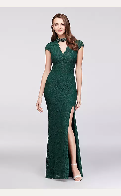 Glitter Lace Mermaid Gown with Gem Neckline Image 1