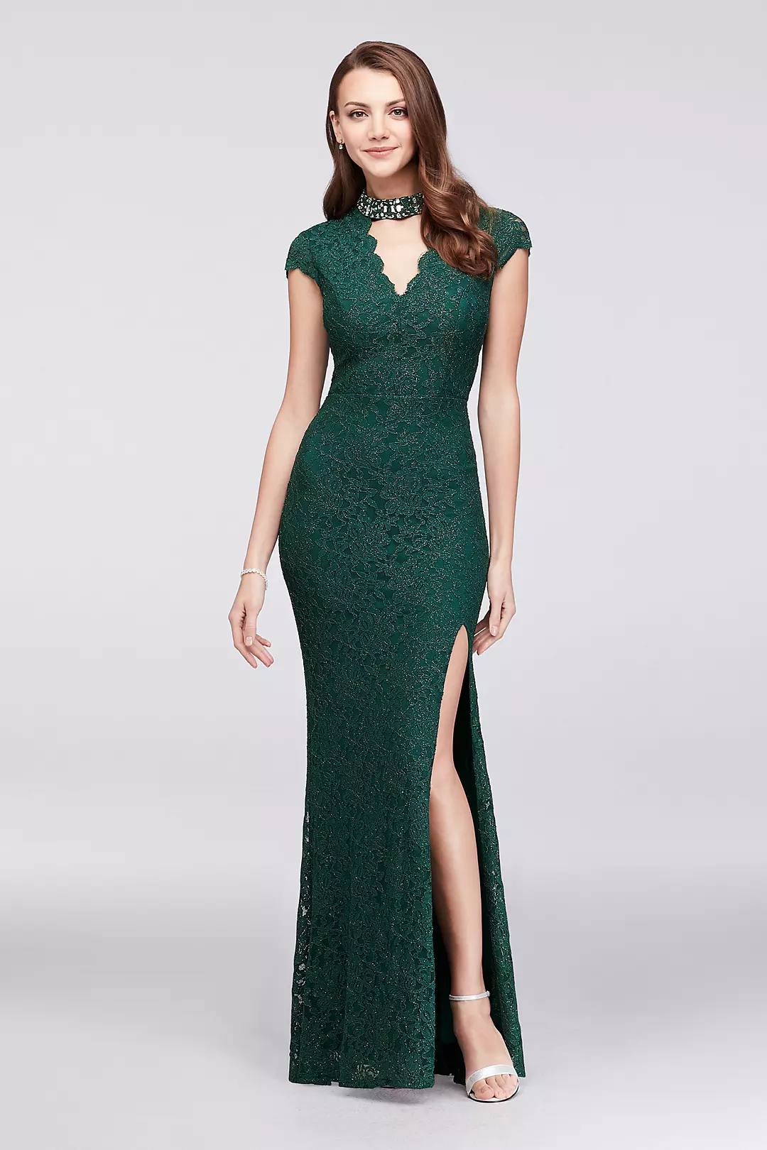 Glitter Lace Mermaid Gown with Gem Neckline Image
