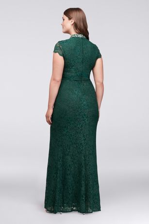 Glitter Lace Plus Size Gown with Gem Neckline | David's Bridal