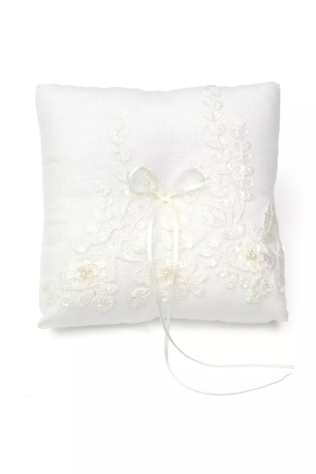 Embroidered Ring Pillow with Faux Pearls Image