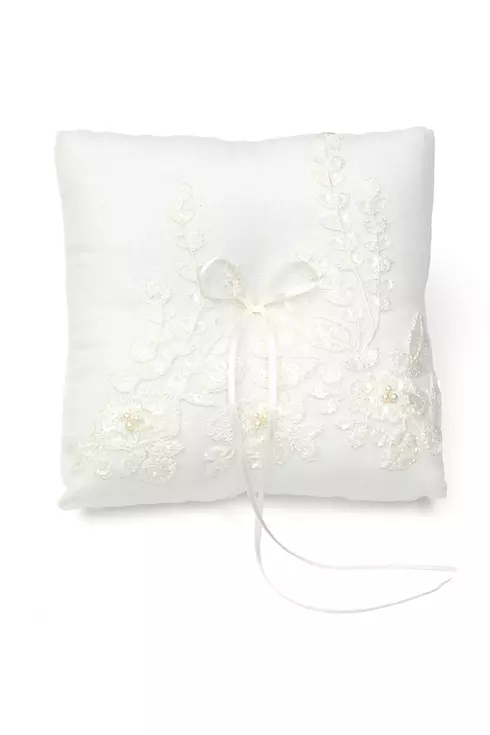 Embroidered Ring Pillow with Faux Pearls Image 1