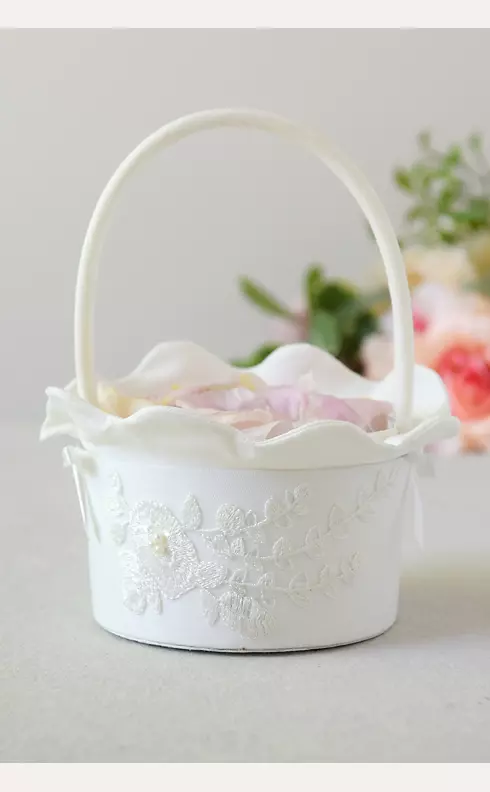 Embroidered Flower Basket with Faux Pearls Image 1