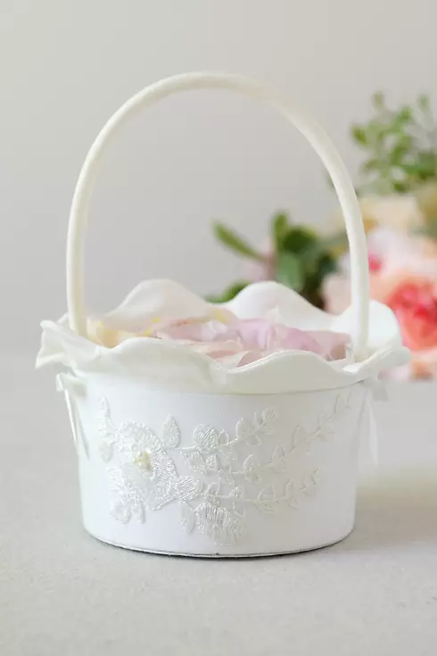 Embroidered Flower Basket with Faux Pearls Image 1