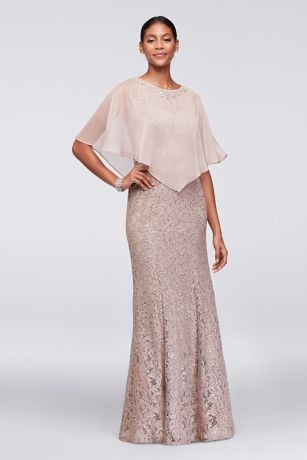 Lace mermaid dress deals with beaded chiffon capelet