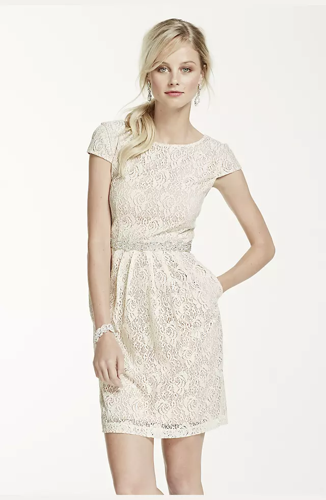 Short Lace Cap Sleeve Dress with Side Pockets Image 4