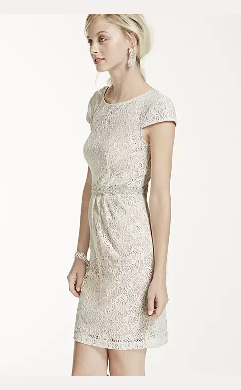 Short Lace Cap Sleeve Dress with Side Pockets Image 3