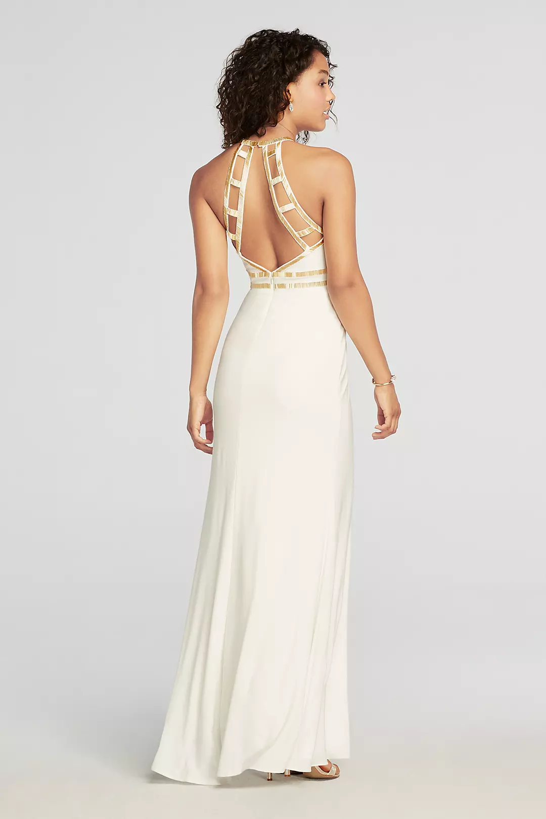 Beaded Halter Prom Dress with Cut Outs Image 2