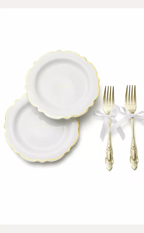 Our Wedding Gilded Cake Plate and Fork Set