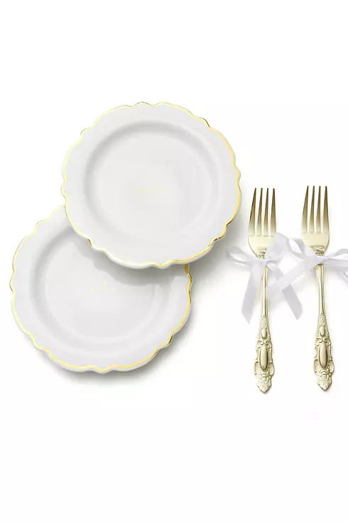 Our Wedding Gilded Cake Plate and Fork Set