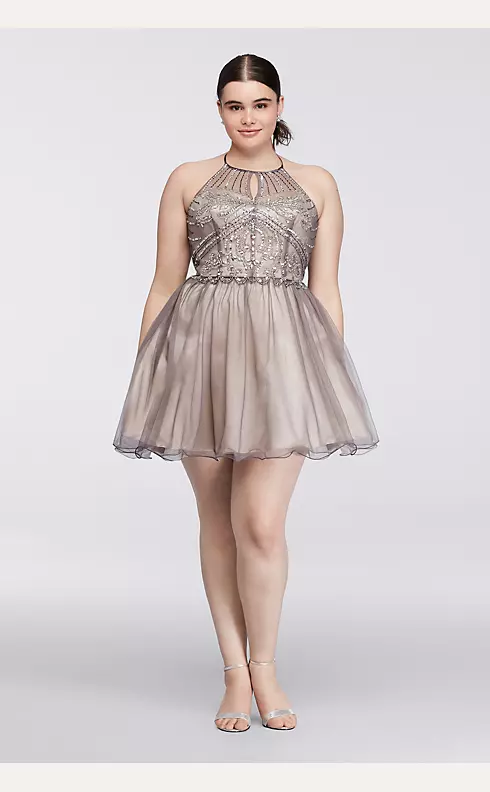 Short Dress with Beaded Halter Neckline Image 1