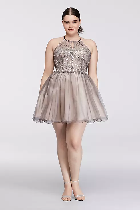 Short Dress with Beaded Halter Neckline Image 1