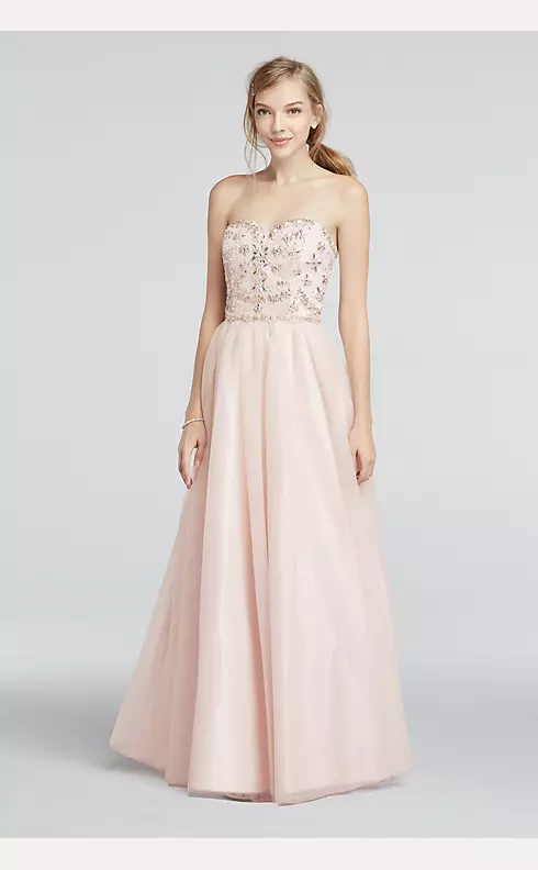 Strapless Mesh Prom Dress with Beaded Bodice Image 1