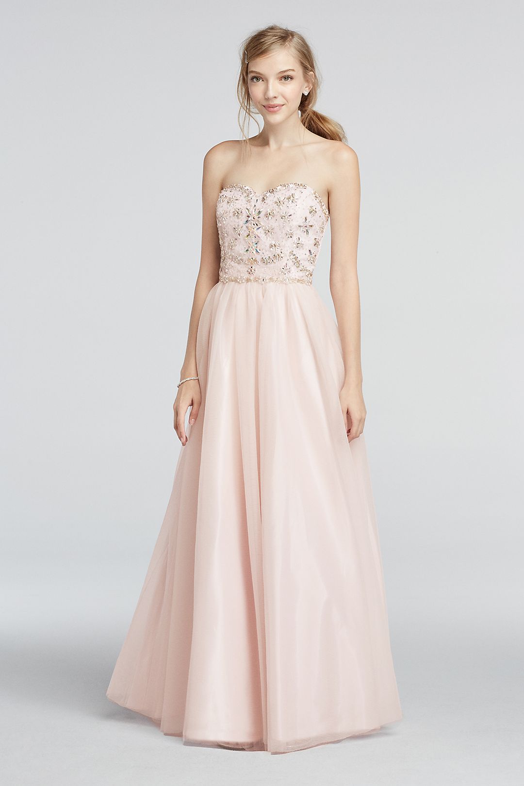 Strapless Mesh Prom Dress with Beaded Bodice Image 1