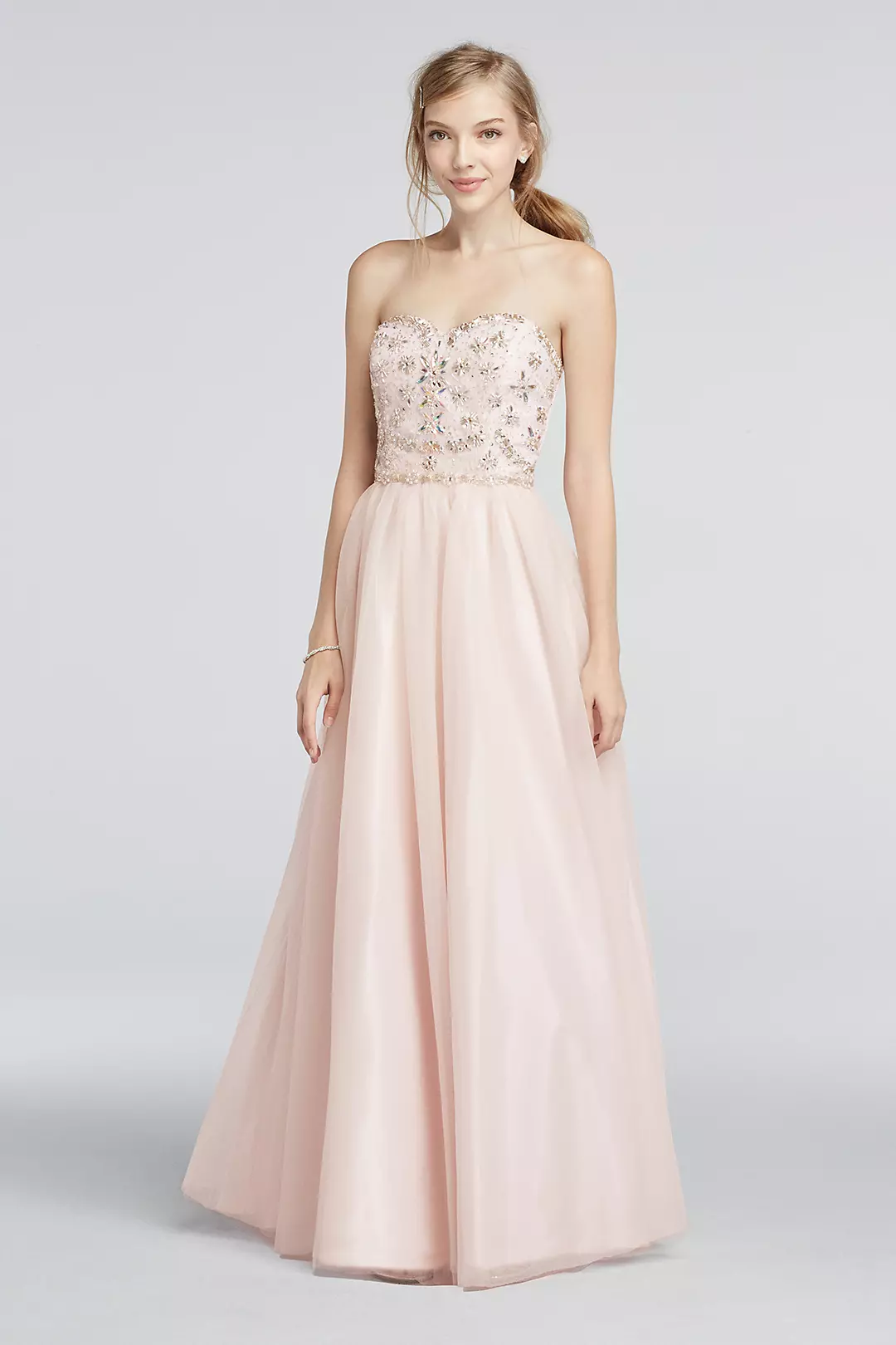 Strapless Mesh Prom Dress with Beaded Bodice Image