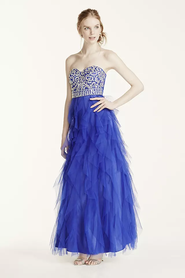 Cascading Ruffle Tulle Prom Dress with Crystals Image