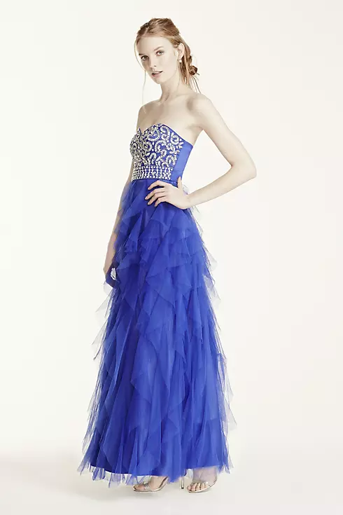 Cascading Ruffle Tulle Prom Dress with Crystals Image 3