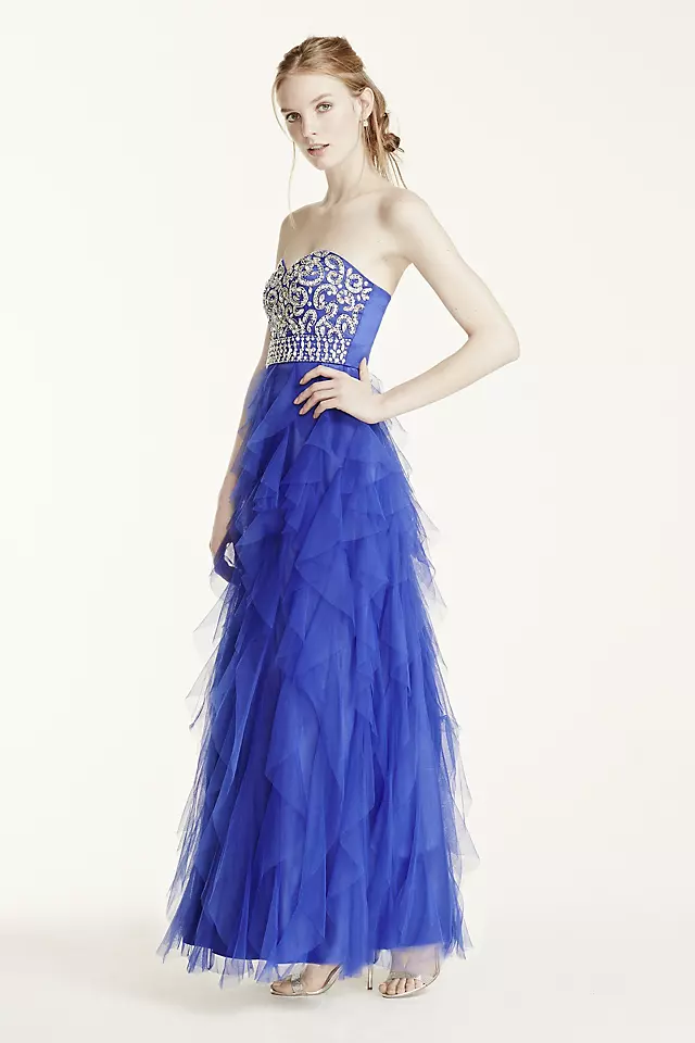 Cascading Ruffle Tulle Prom Dress with Crystals Image 3