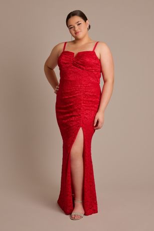 Glitter Lace Ruched Sheath Dress | David's Bridal