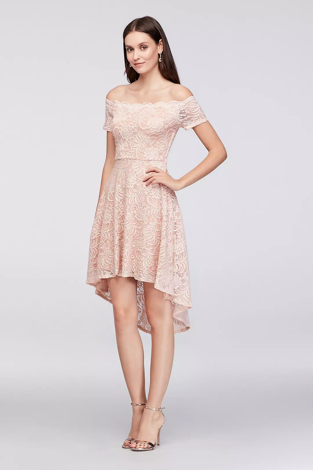 Off-the-Shoulder Lace High-Low Plus Size Dress Image