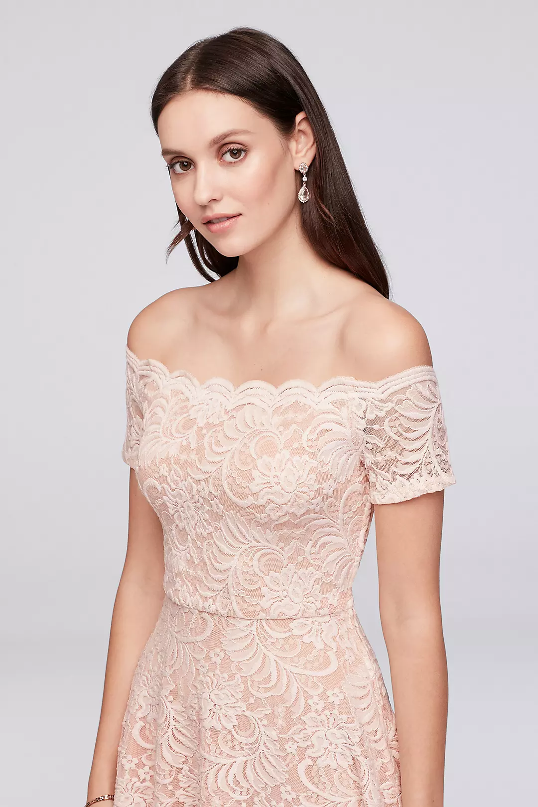 Off-the-Shoulder Lace High-Low Plus Size Dress Image 3