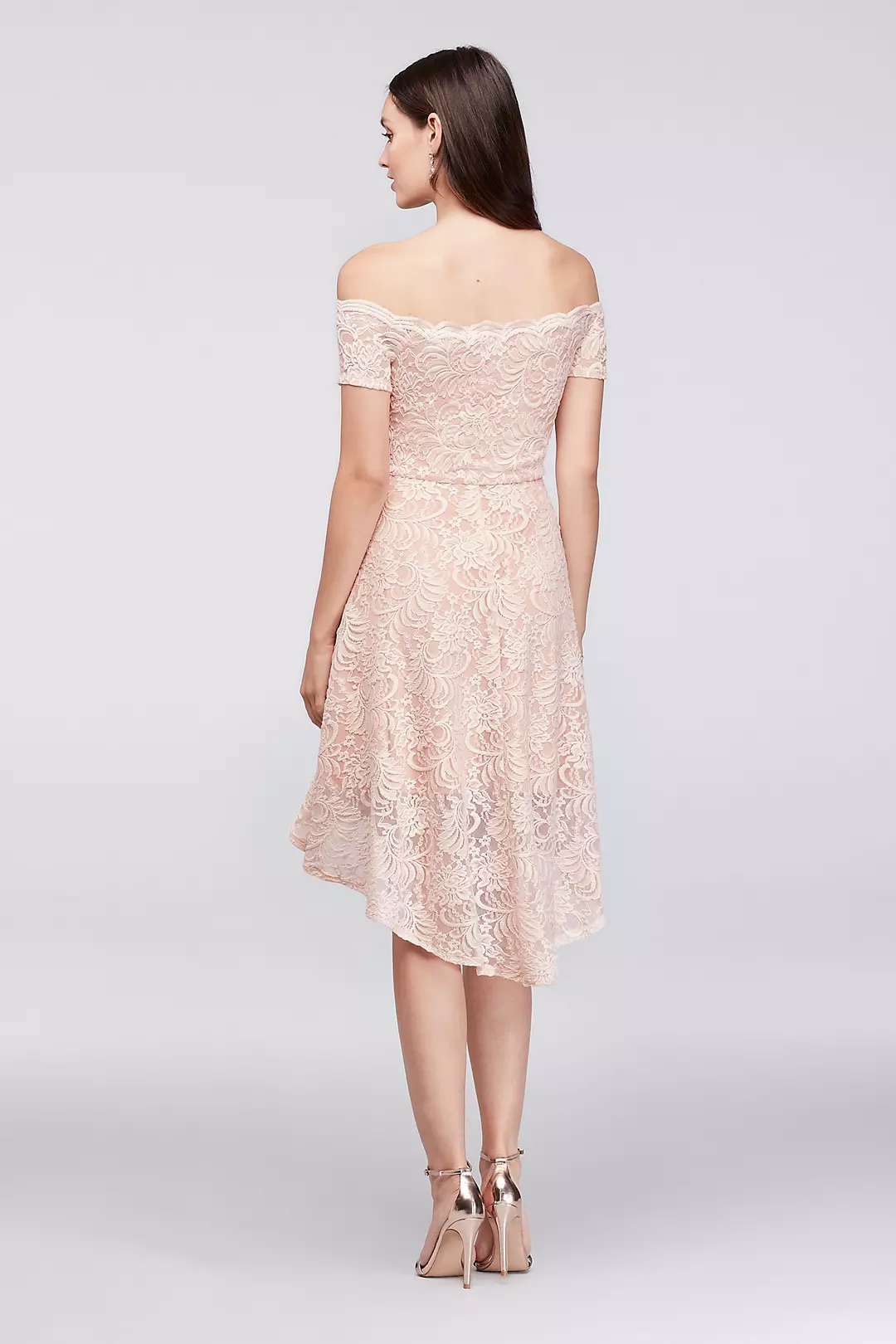 Off-the-Shoulder Lace High-Low Plus Size Dress Image 2