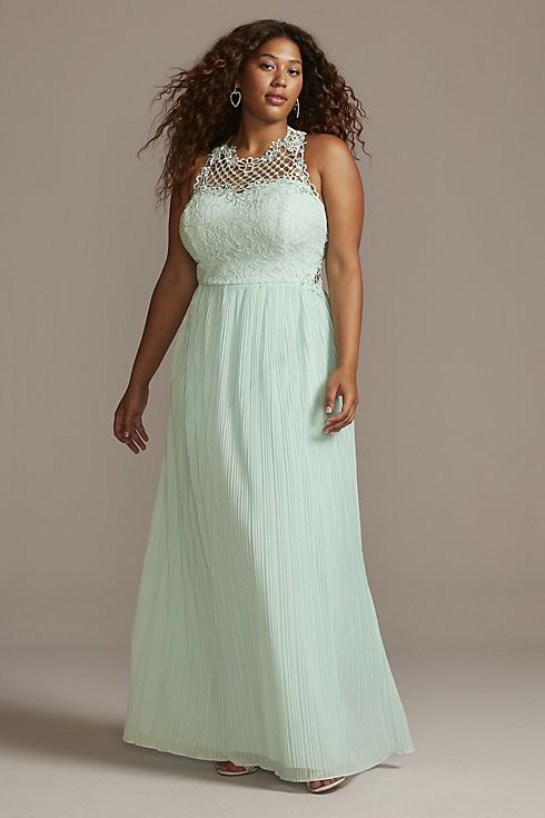 Geometric Neckline Pleated Skirt Lace Gown Image