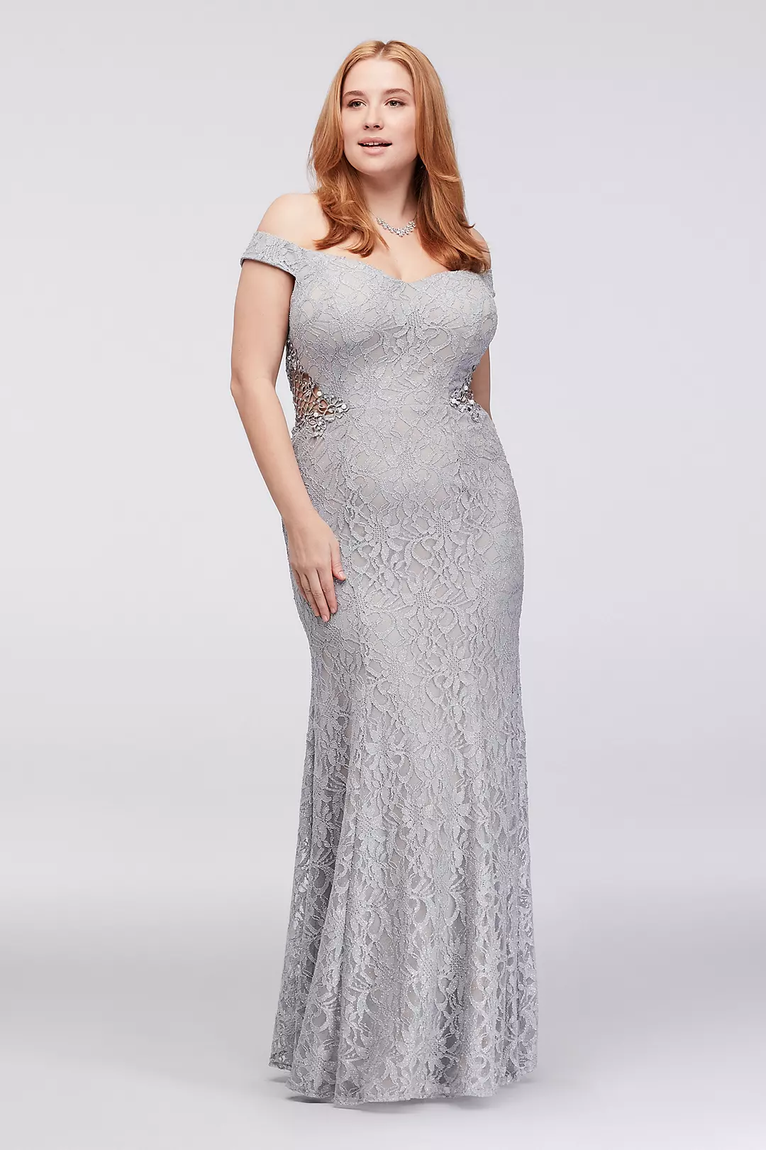 Lace Off-The-Shoulder Gown with Beaded Sides Image