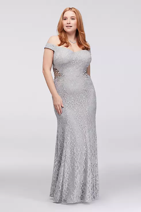 Lace Off-The-Shoulder Gown with Beaded Sides Image 1